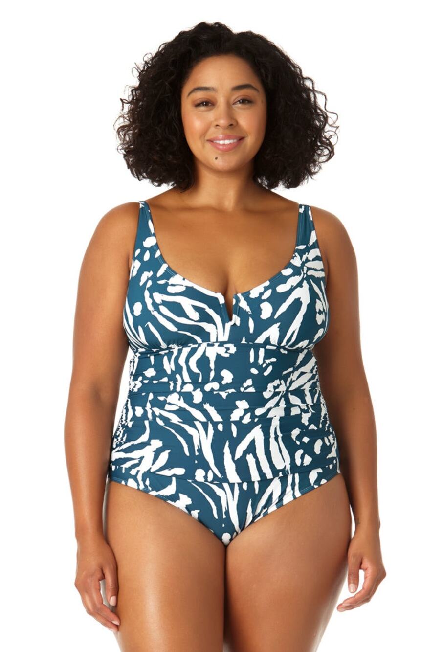 Anne Cole V-Wire Blue Jungle Fever Print One Piece Swimsuit Plus Size 24W